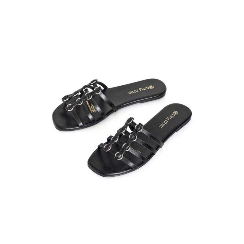 New Women’s Evans City Chic Black WIDE FIT Nova Slide Sandals Size 43 #360